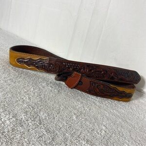 Vintage Brown and Tan Western Style Leather Belt 34 (NO BUCKLE)